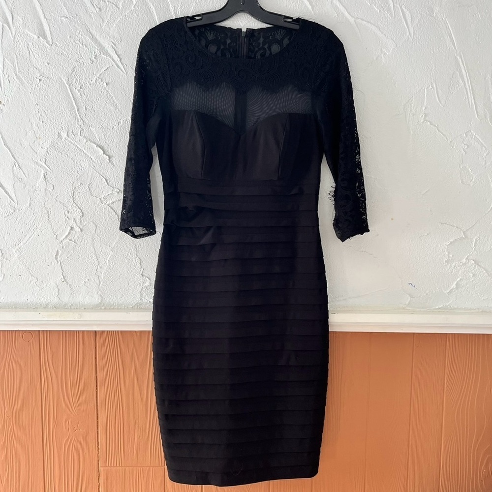 Xscape Elegant Black Lace Long Sleeve Size 6 Dress